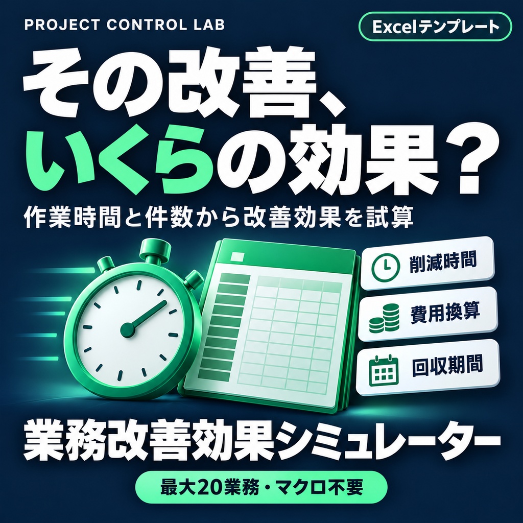 【Excel】業務改善効果シミュレーター｜削減時間・費用換算・回収期間を試算