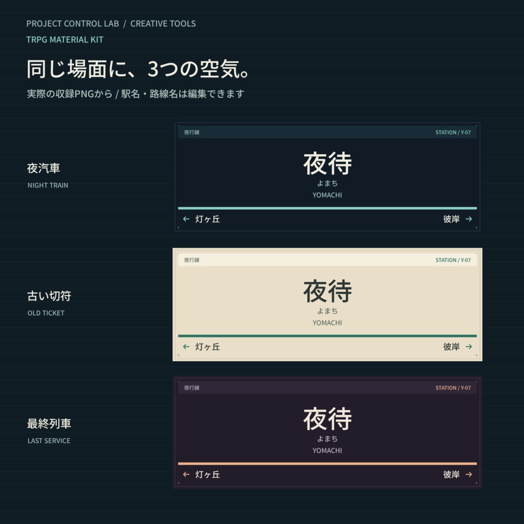 【TRPG素材】零時のホーム|駅名標・切符・発車案内メーカー+PNG24点