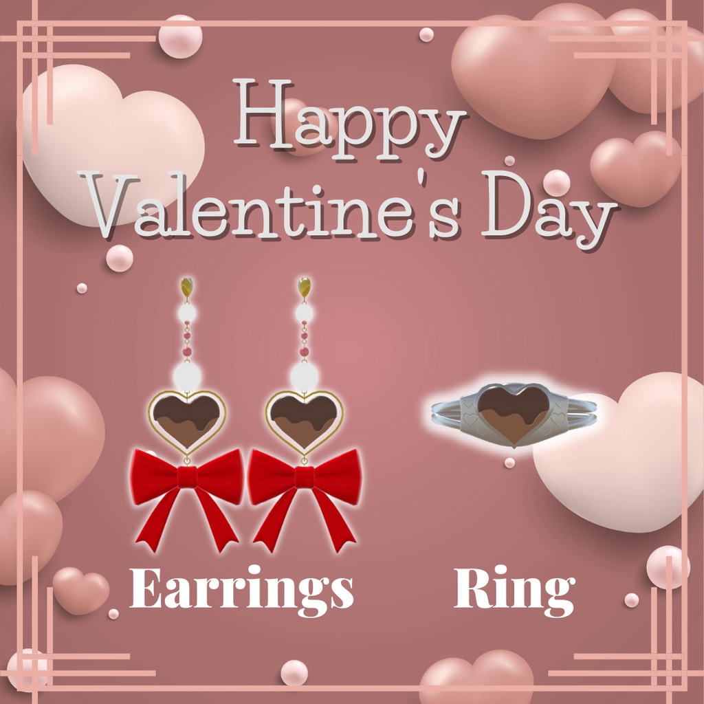 【VRChat想定ピアス/リング】バレンタインアクセサリーセット