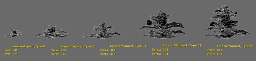 リアルな韓国産ヨモギ5種 植物 3Dモデル