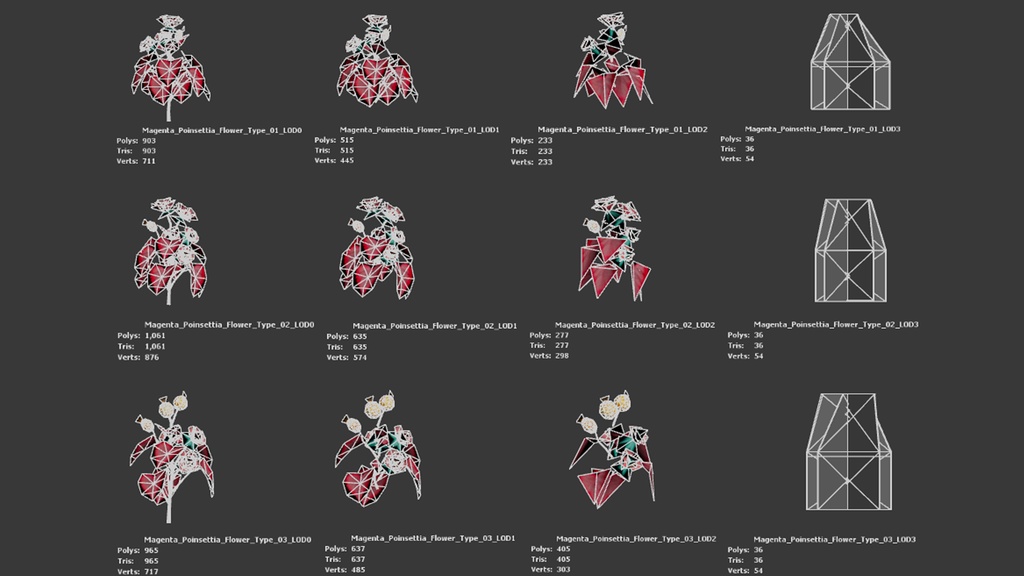 マゼンタ・ポインセチア・フラワー 3Dモデル