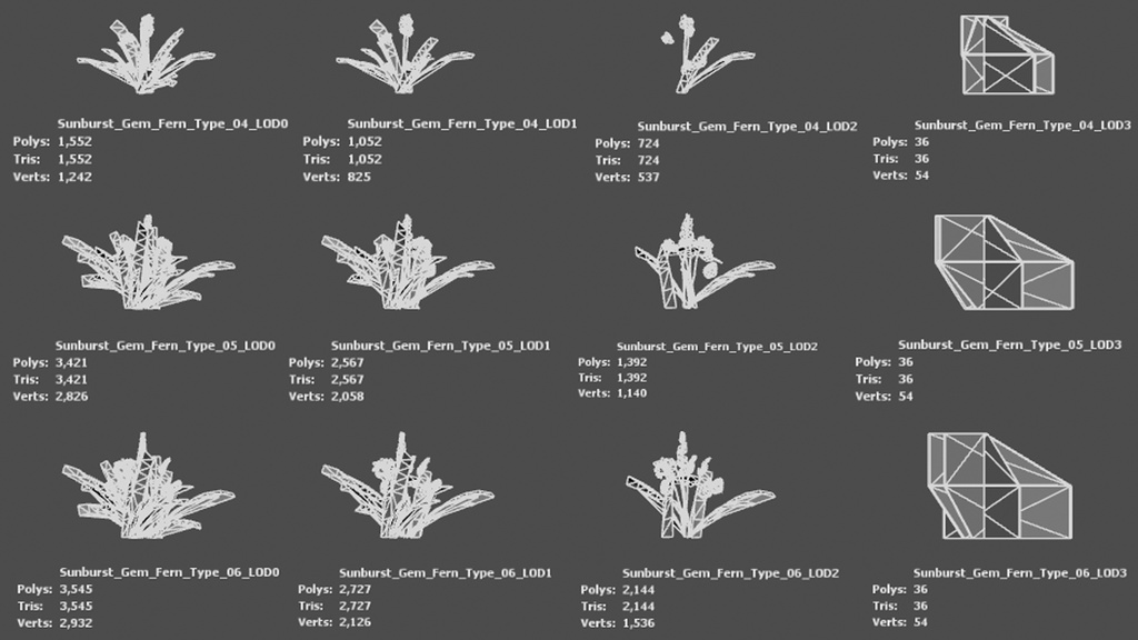 太陽の輝きを放つ サンバースト・ジェム・ファーン 3Dモデル