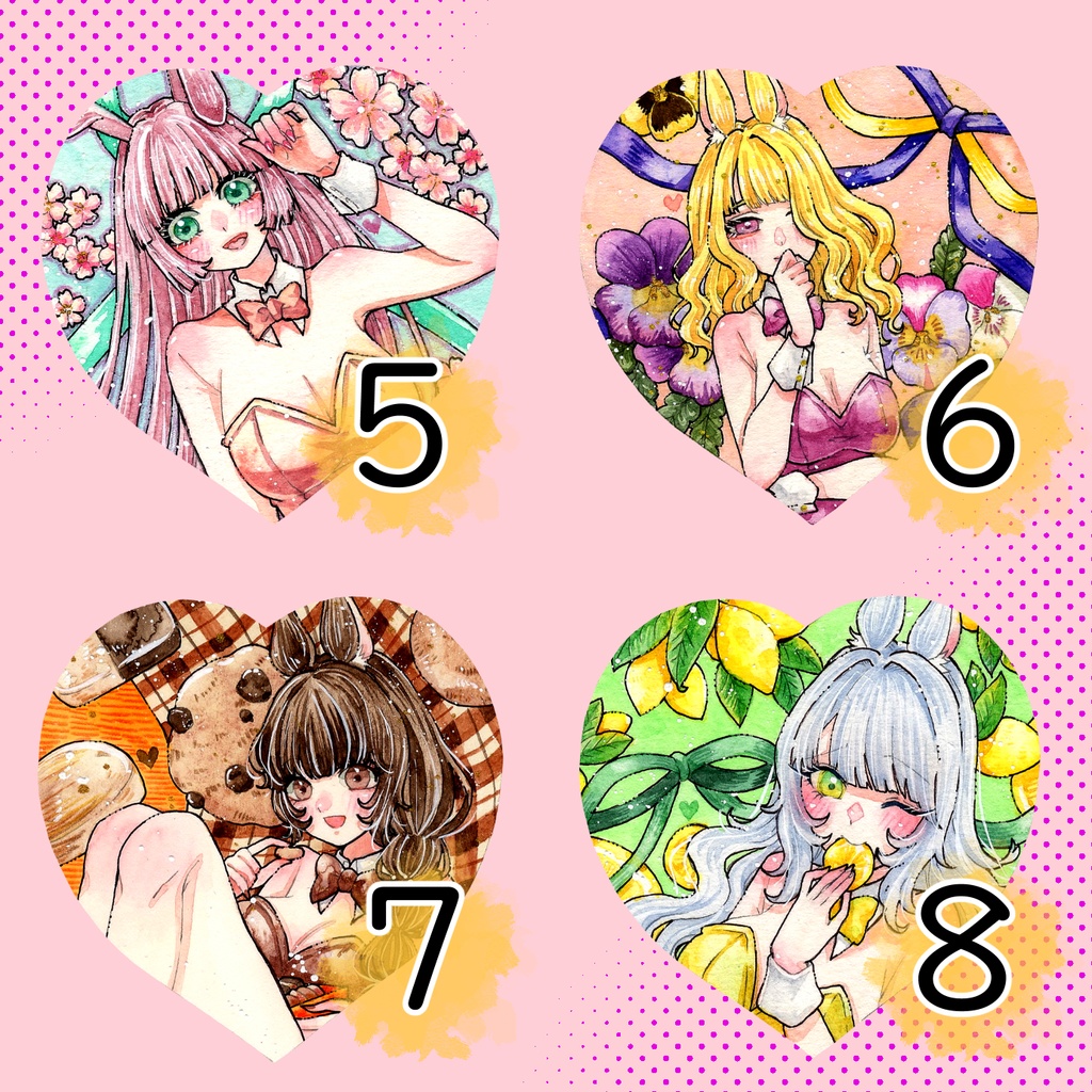 【水彩原画・創作】2025イースター「バニーガール・ラッシュ!!」ハート型原画