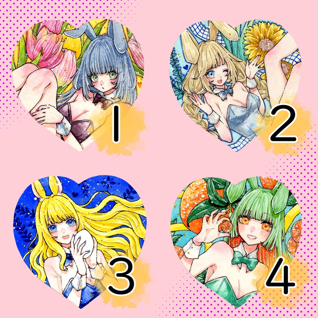 【水彩原画・創作】2025イースター「バニーガール・ラッシュ!!」ハート型原画