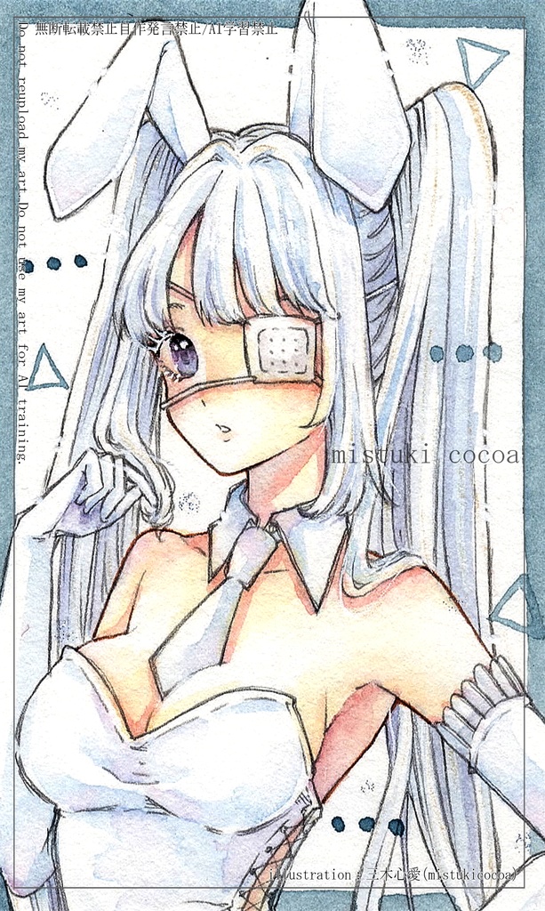 【名刺サイズ原画】透明水彩「ホワイトバニー」
