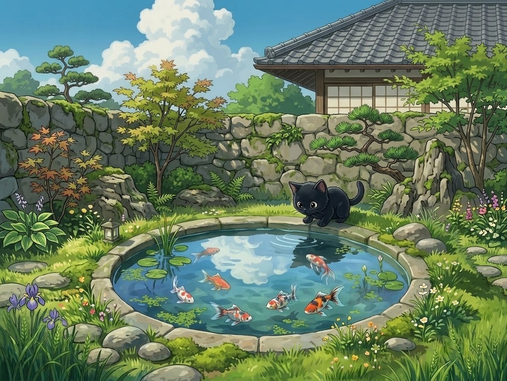 黒猫と金魚