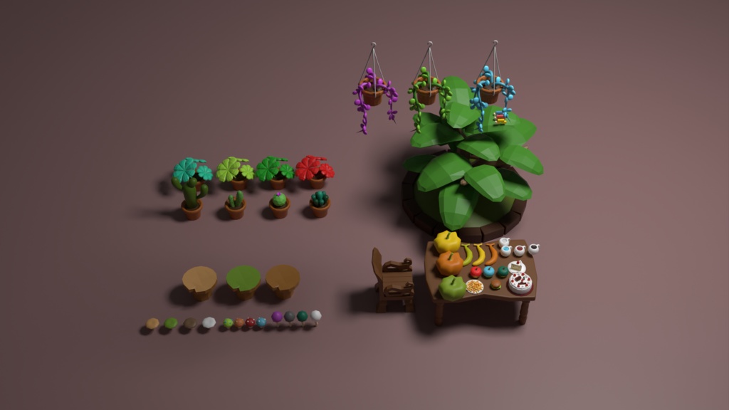 【ローポリ】植物と家具のセット
