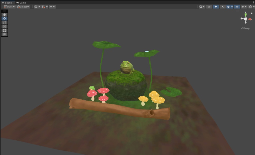 【3D】カエルと自然物のローポリセット