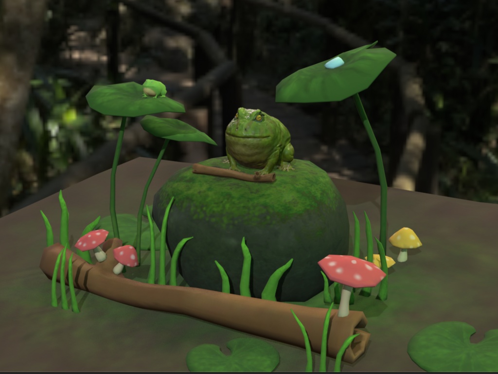 【3D】カエルと自然物のローポリセット