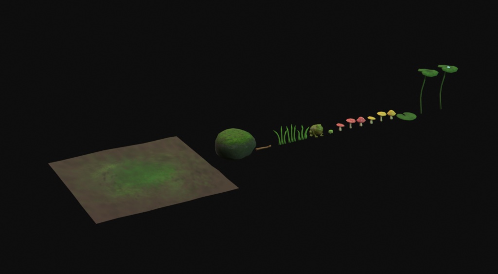 【3D】カエルと自然物のローポリセット