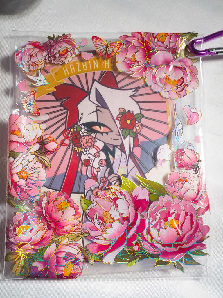 クリアポーチ【桃色牡丹】_和柄