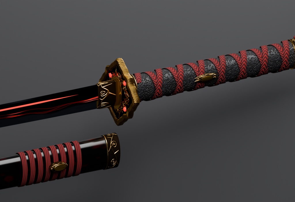 【和風ダークファンタジー3D】緋月ノ国 武器四種(妖刀・大太刀・薙刀・弓)MA対応