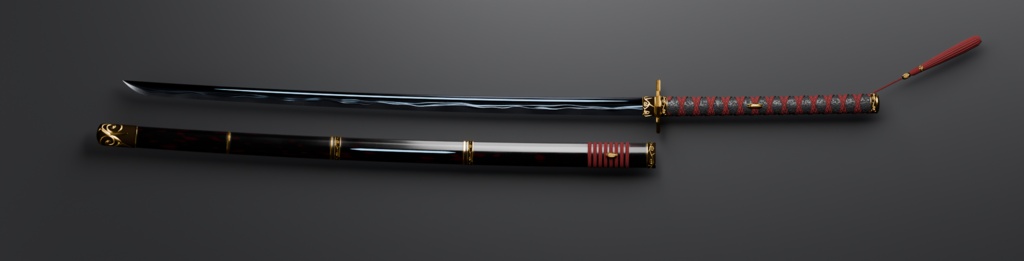【和風ダークファンタジー3D】緋月ノ国 武器四種(妖刀・大太刀・薙刀・弓)MA対応