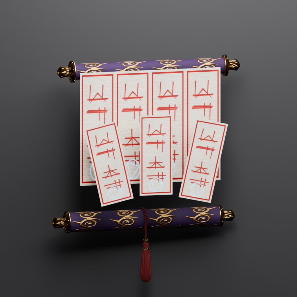 【和風ダークファンタジー3D】緋月ノ国 霊具六種(御幣・八咫鏡・数珠・神楽鈴・呪符・錫杖)MA対応