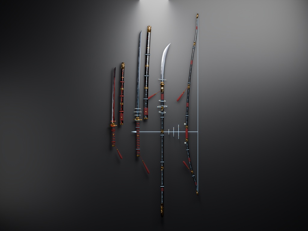 【和の武装×科学3D】神域機構 武器四種(妖刀・大太刀・薙刀・弓)MA対応
