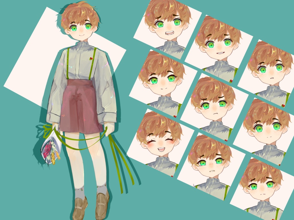 無料有:全身立ち絵イラスト(羽の生えた花冠をした少年/少女/ロリ/ショタ)