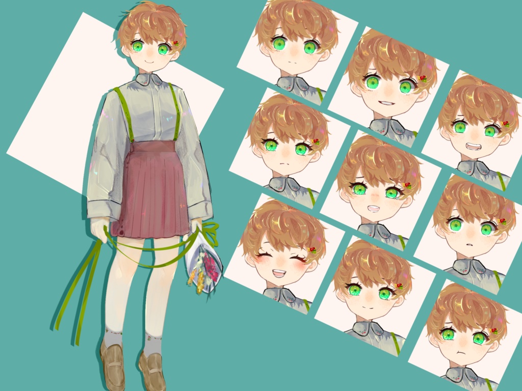 無料有:全身立ち絵イラスト(羽の生えた花冠をした少年/少女/ロリ/ショタ)