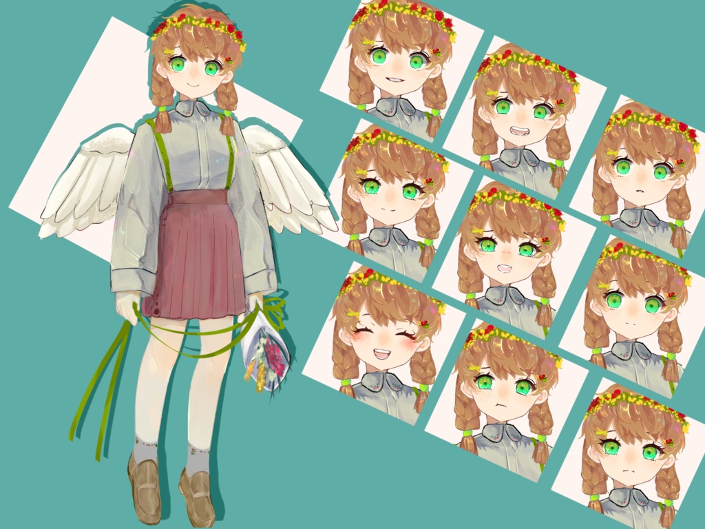 無料有:全身立ち絵イラスト(羽の生えた花冠をした少年/少女/ロリ/ショタ)