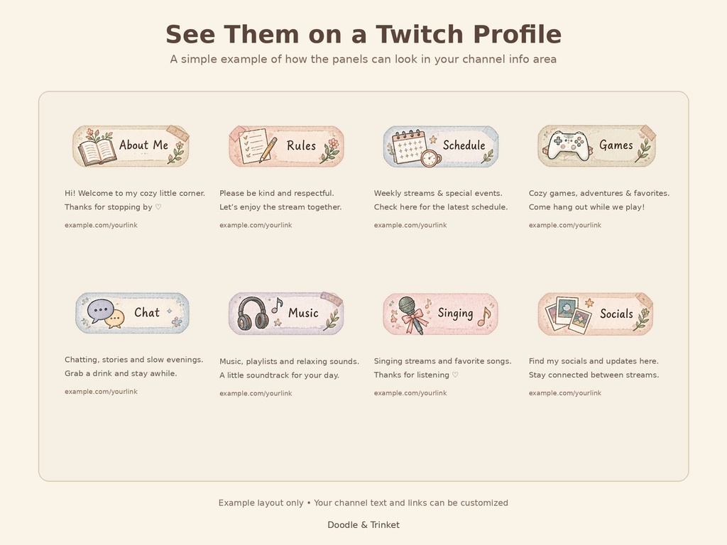 【Twitchパネル20点セット】手描き風 Twitch|水彩・透過PNG|配信者・VTuber向け