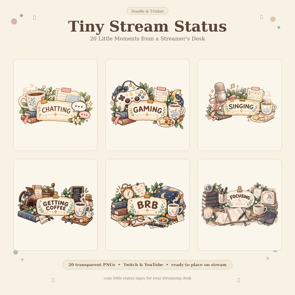 Tiny Stream Status Vol.1｜配信ステータス素材 20種｜透過PNG