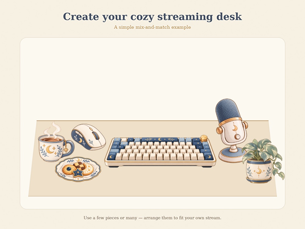 【配信素材】Cozy Streamer Desk Items Vol.1|配信デスク小物20種・背景透過PNG