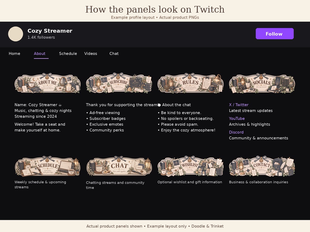 【Twitchパネル20点セット】Cozy Café Twitch|手描き水彩・透過PNG|配信者・VTuber向け