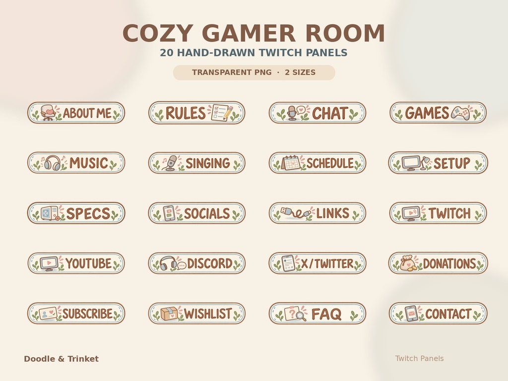 【Twitchパネル20点セット】Cozy Gamer Room|配信者向け・水彩ゲームルーム素材