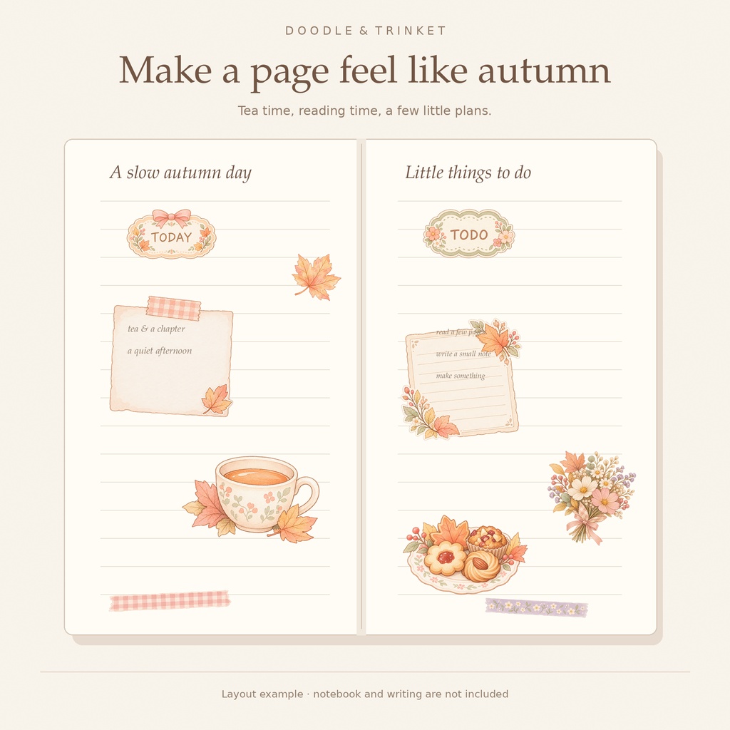 Pastel Autumn Journal Stickers|パステル秋色・手帖ステッカー30点