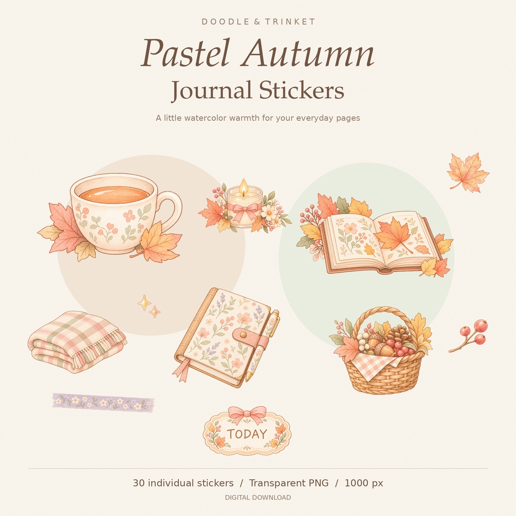 Pastel Autumn Journal Stickers｜パステル秋色・手帖ステッカー30点