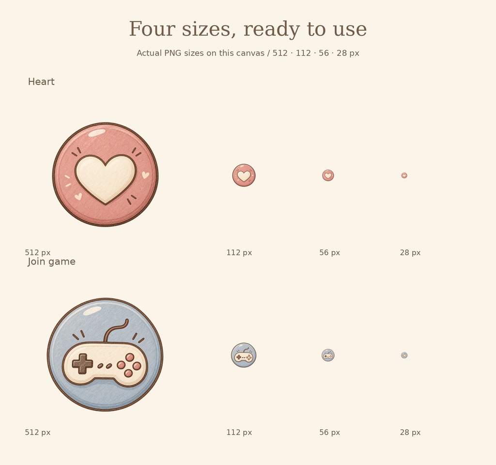 Twitchチャンネルポイント用アイコン28種|Cozy Little Buttons【透過PNG・配信素材】