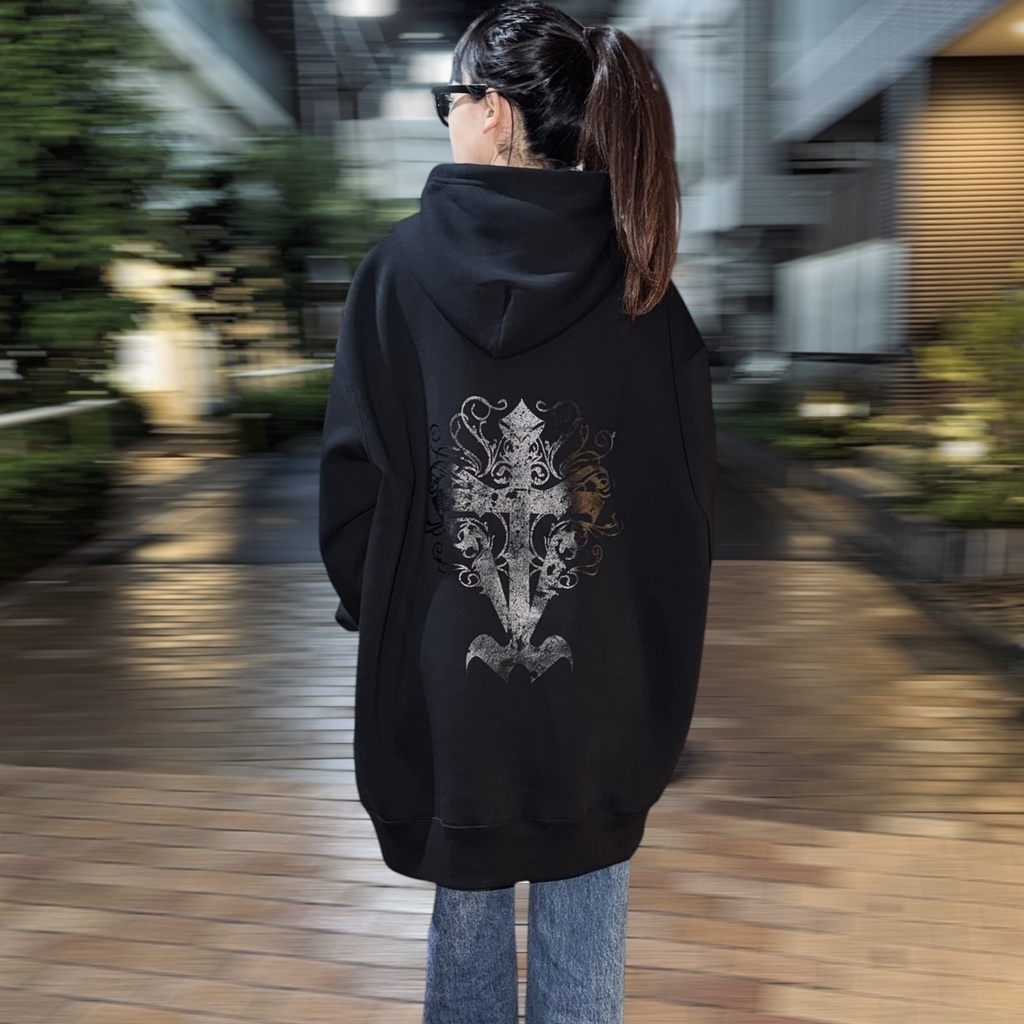 【NEW】 T-CROSS BACK HOODIE / BLACK×BLACK
