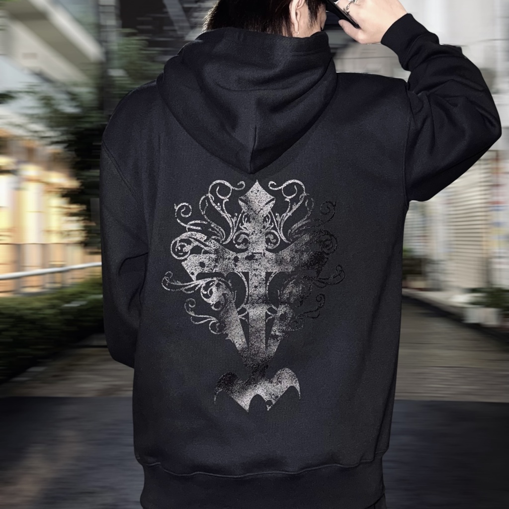 【NEW】 T-CROSS BACK HOODIE / BLACK×BLACK