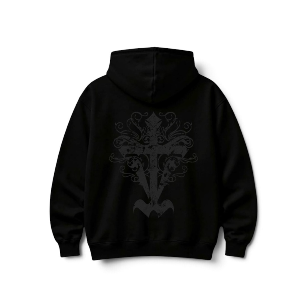 【NEW】 T-CROSS BACK HOODIE / BLACK×BLACK
