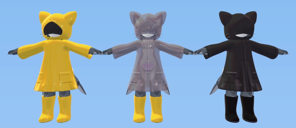 【複数アバター対応】前が開くコート