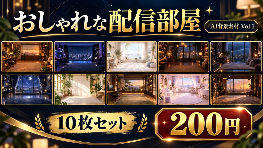 使えるAI背景素材 Vol.1おしゃれな配信部屋 10枚セット