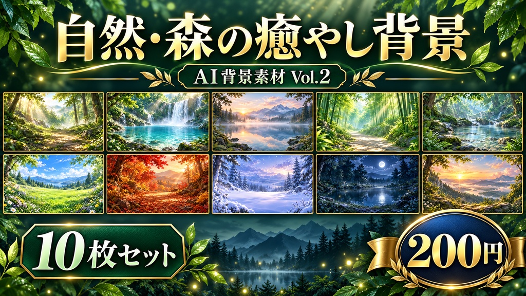 使えるAI背景素材 Vol.2自然・森の癒やし背景 10枚セット