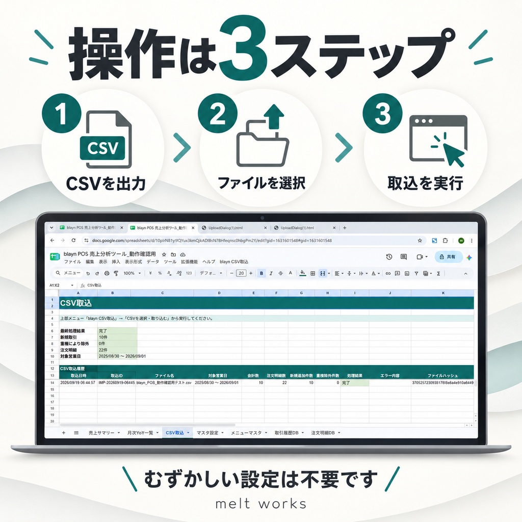 飲食店向け|blayn POS CSV売上分析ツール【Googleスプレッドシート】