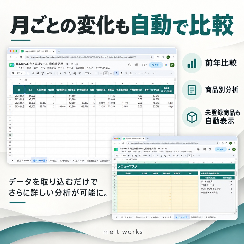 飲食店向け|blayn POS CSV売上分析ツール【Googleスプレッドシート】