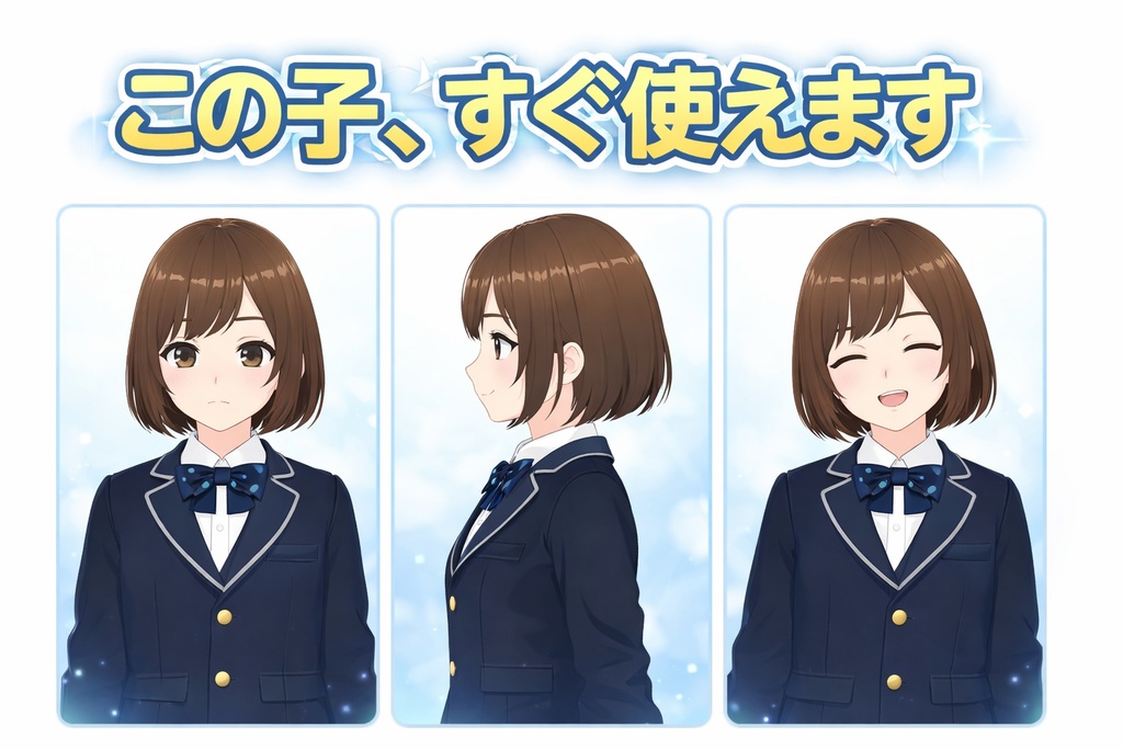 【VRoid】清楚系ボブ制服少女〜初心者にもオススメ!〜 | 商用利用OK・改変OK