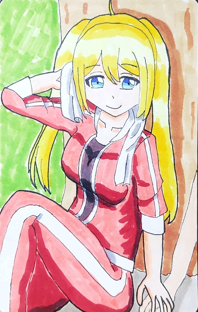 木陰で休むスポーティー女子