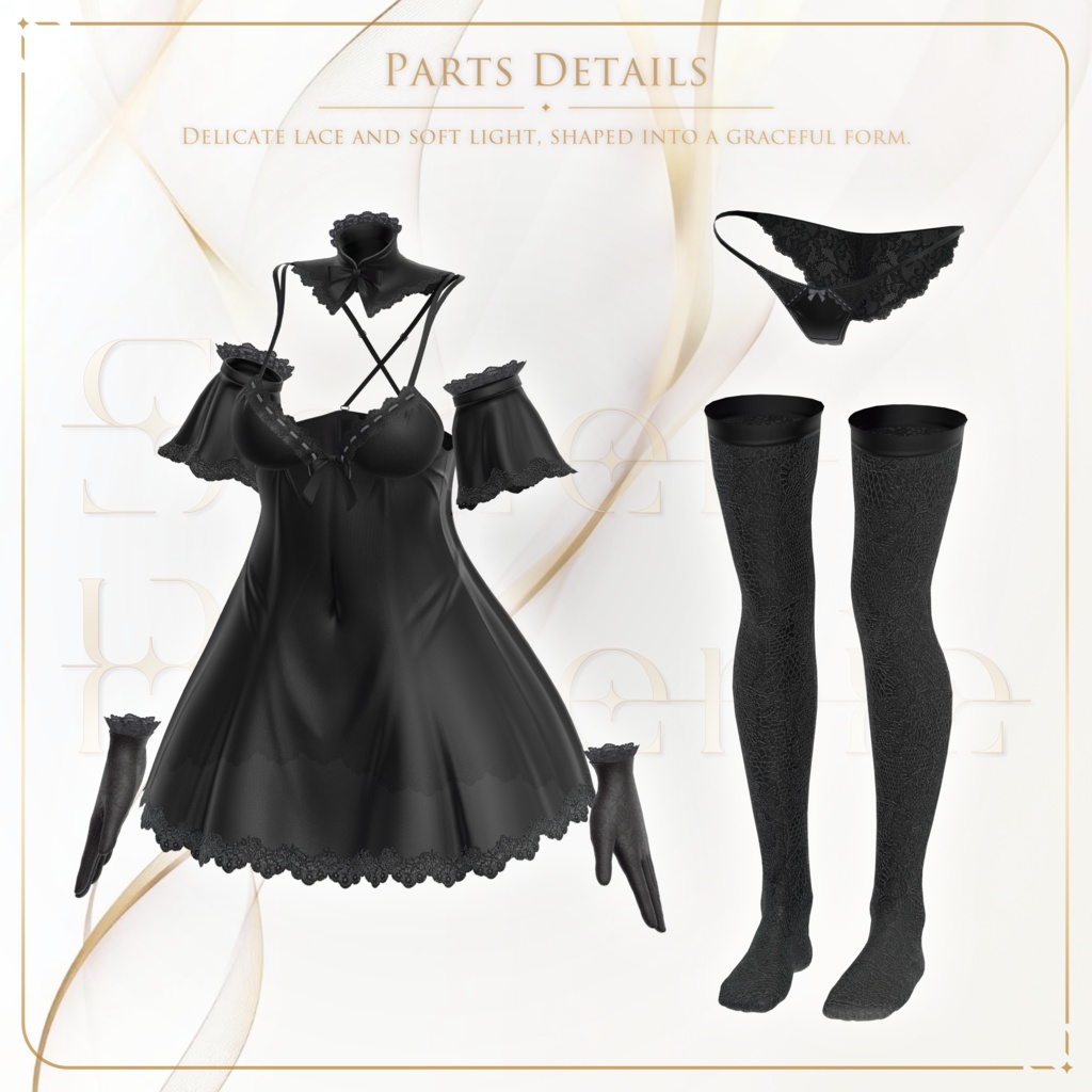 🖤Sheer Reverie🖤 しなのちゃん対応 – Babydoll Style Outfit with Shorts