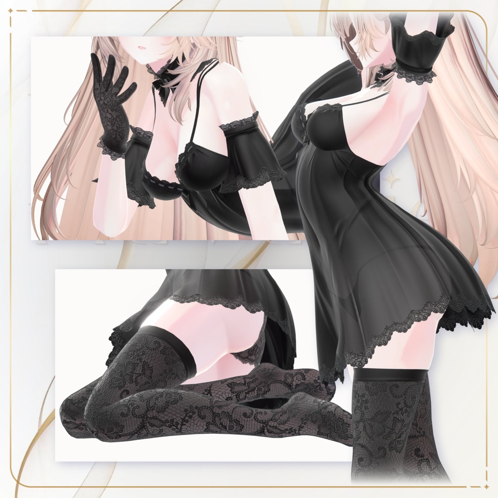 🖤Sheer Reverie🖤 しなのちゃん対応 – Babydoll Style Outfit with Shorts