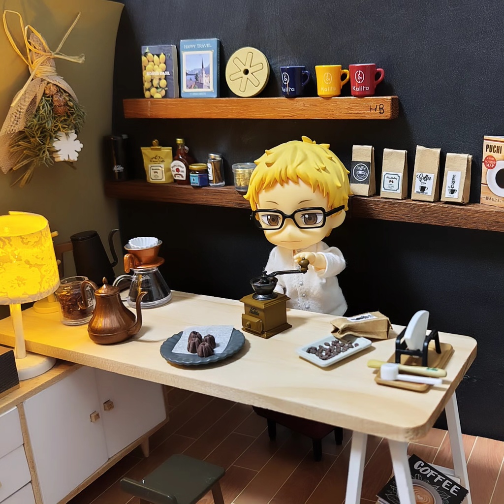 ミニチュア コーヒー豆セット(豆&ミル豆、1/12サイズ)