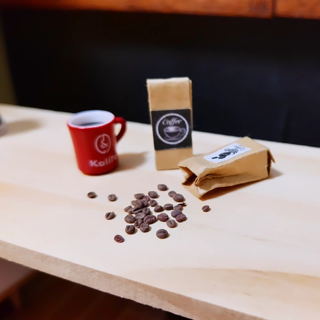 ミニチュア コーヒー豆セット(豆&ミル豆、1/12サイズ)