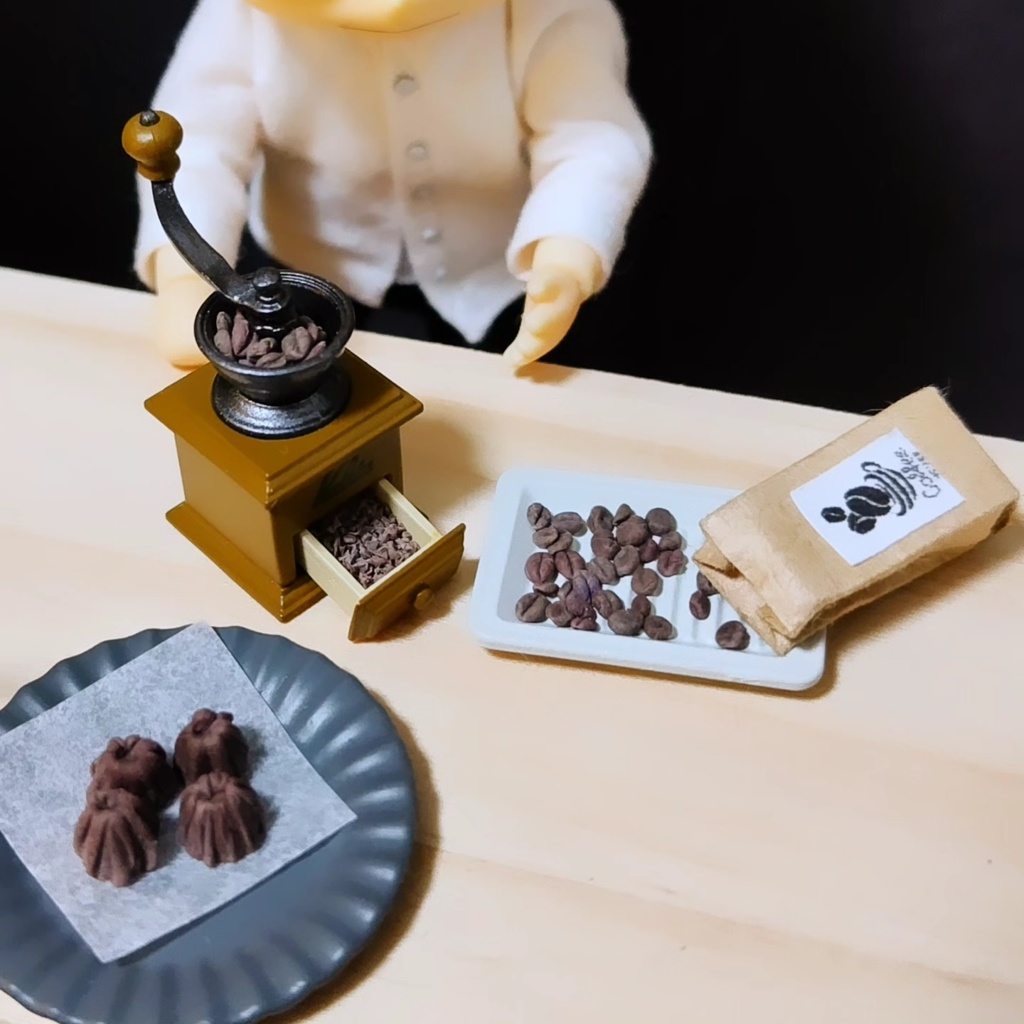 ミニチュア コーヒー豆セット(豆&ミル豆、1/12サイズ)