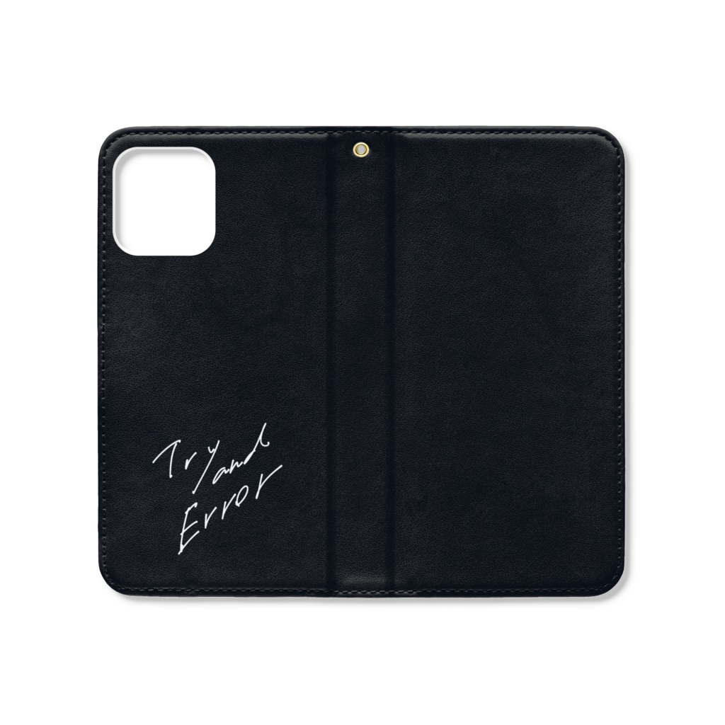 トライ＆エラー　ロゴ入り手帳型スマホケース＜BLACK＞　iPhone12 / 12 Pro