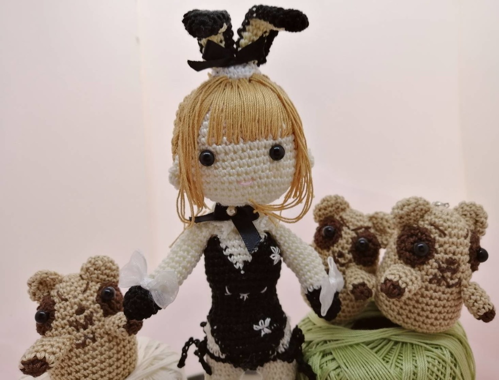 たぬちゃんバニー衣装・かしこいたぬき編みぐるみ