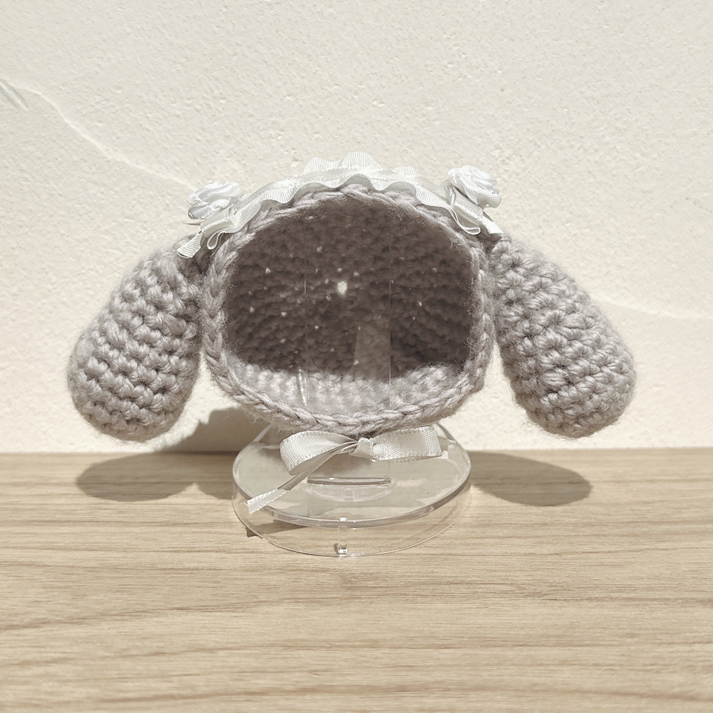 ぬいずきん(垂れ耳うさぎ×グレー) 10cmぬい用