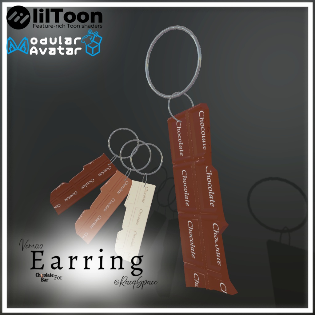 【VRChat想定・MA対応】ChocolateBar for Earring [PairEarring]