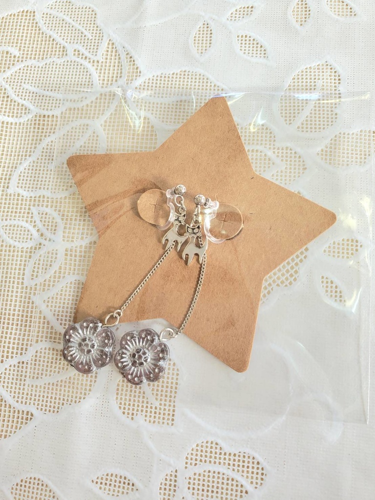 花(透明紫) イヤリング ノンホールピアス